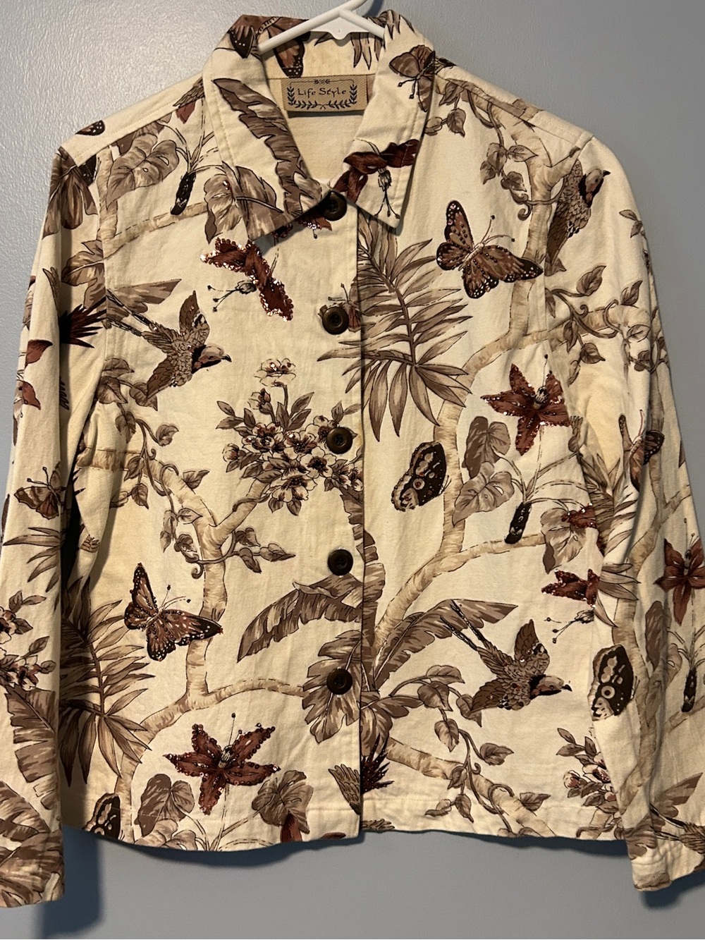 Cream Botanical & Butterfly Jean Jacket